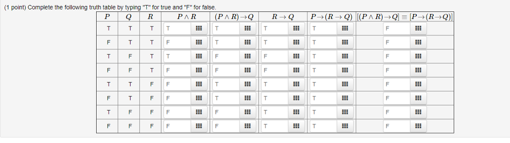 Solved (1 point) Complete the following truth table by | Chegg.com