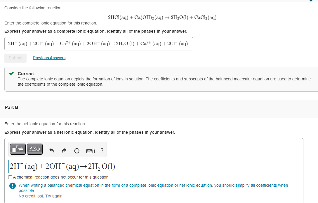 Solved Enter the net ionic equation for this | Chegg.com