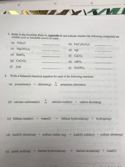 Solved 3. Refer to the Solubility Rules in Appendix G and Chegg