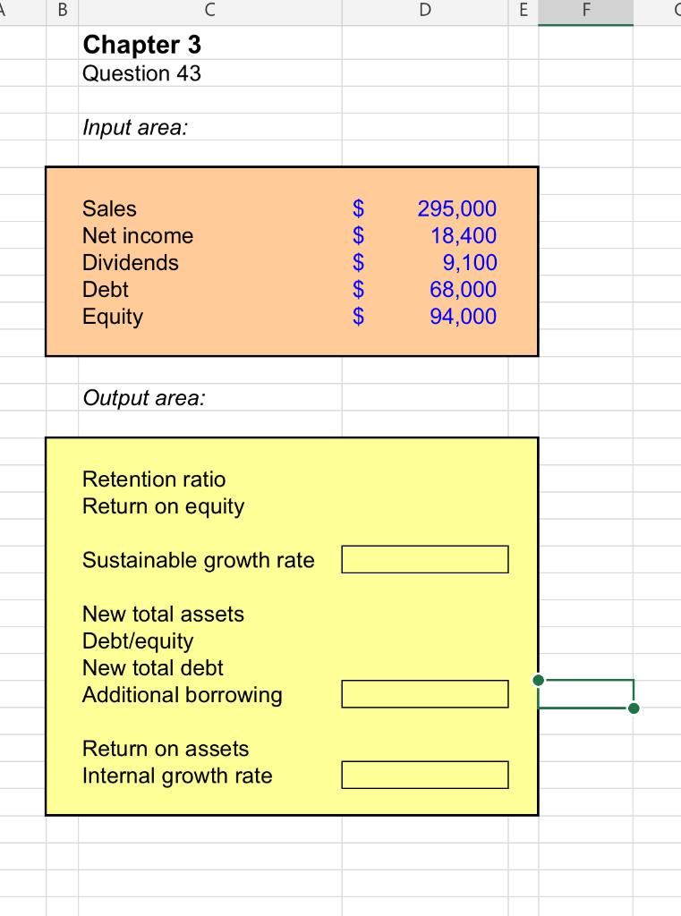 Solved B C с D E F Chapter 3 Question 43 Input Area: Sales | Chegg.com