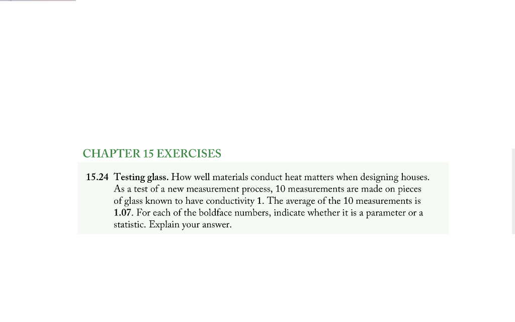 Solved CHAPTER 15 EXERCISES 15.24 Testing glass. How well | Chegg.com