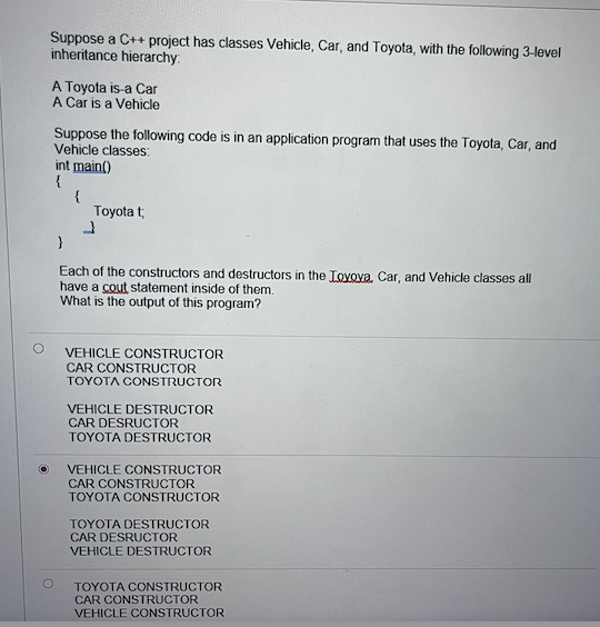 Solved Suppose a C++ project has classes Vehicle, Car, and | Chegg.com