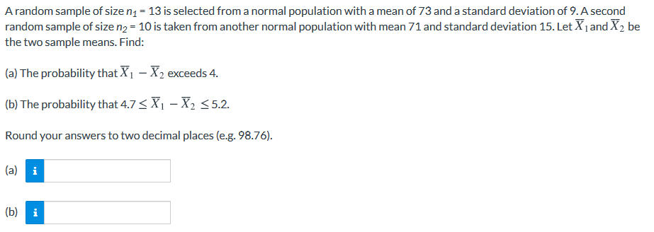 Solved A random sample of size n1 = 13 is selected from a | Chegg.com