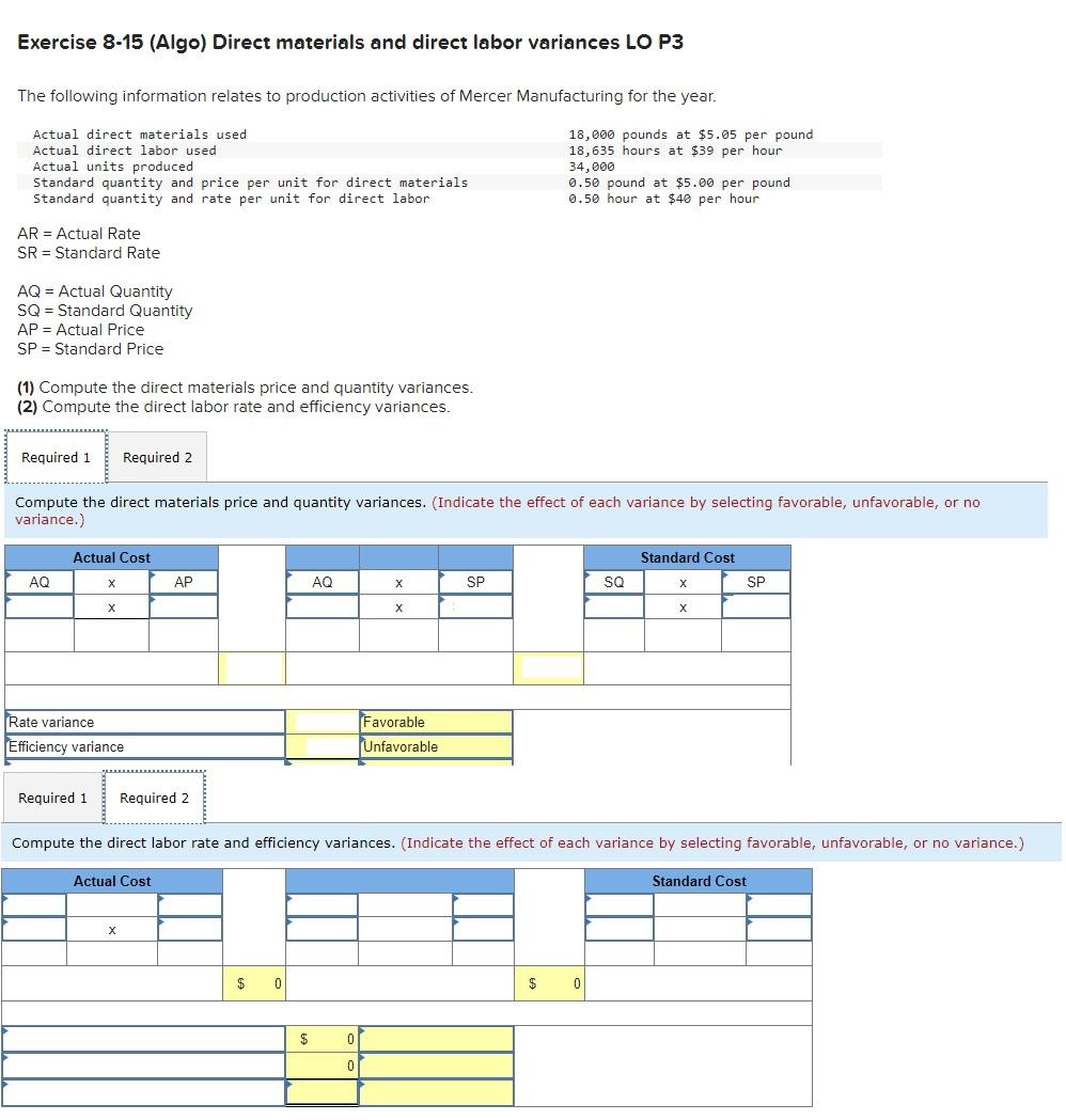 Solved AR= Actual Rate SR= Standard Rate AQ= Actual Quantity