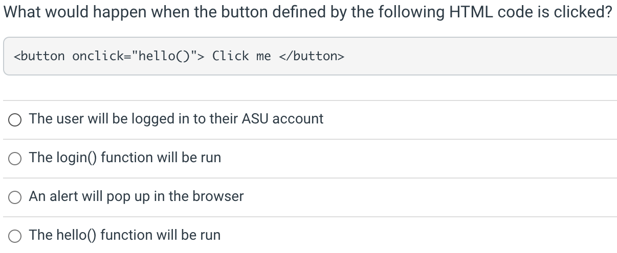 Solved What would happen when the button defined by the | Chegg.com