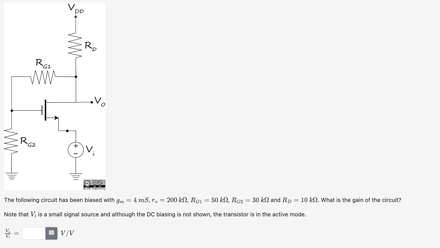 Solved The following circuit has been biased with | Chegg.com