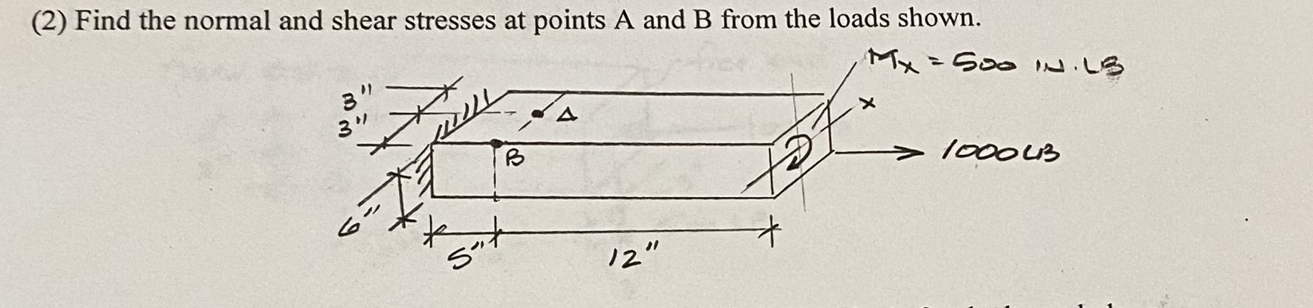 Solved (2) Find the normal and shear stresses at points A | Chegg.com