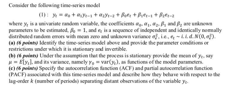 Consider the following time-series model (1): y = a + | Chegg.com