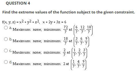 Solved Find the extreme values of the function subject to | Chegg.com