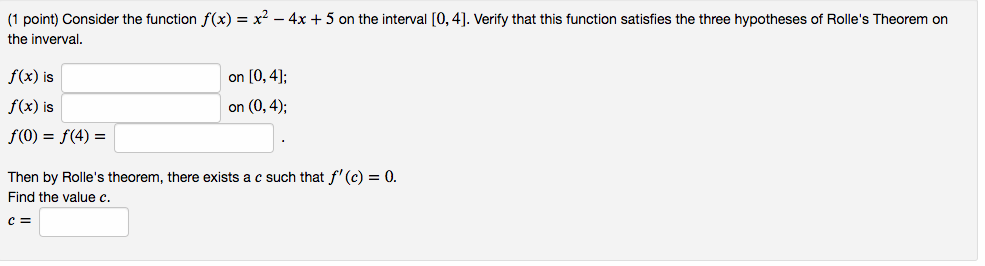 Solved (1 point) Consider the function f(x) = x2 - 4x + 5 on | Chegg.com