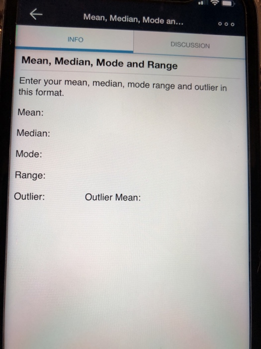Solved Mean, Median, Mode an... INFO DISCUSSION Mean, | Chegg.com