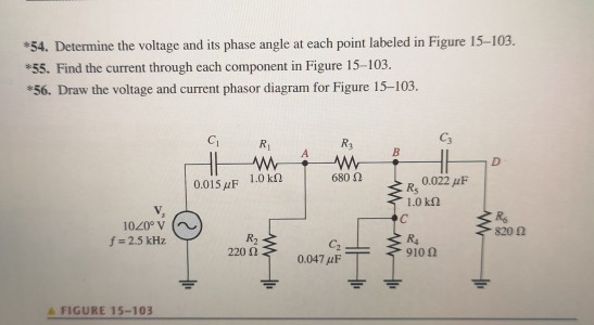 Solved *54. Determine the voltage and its phase angle at | Chegg.com