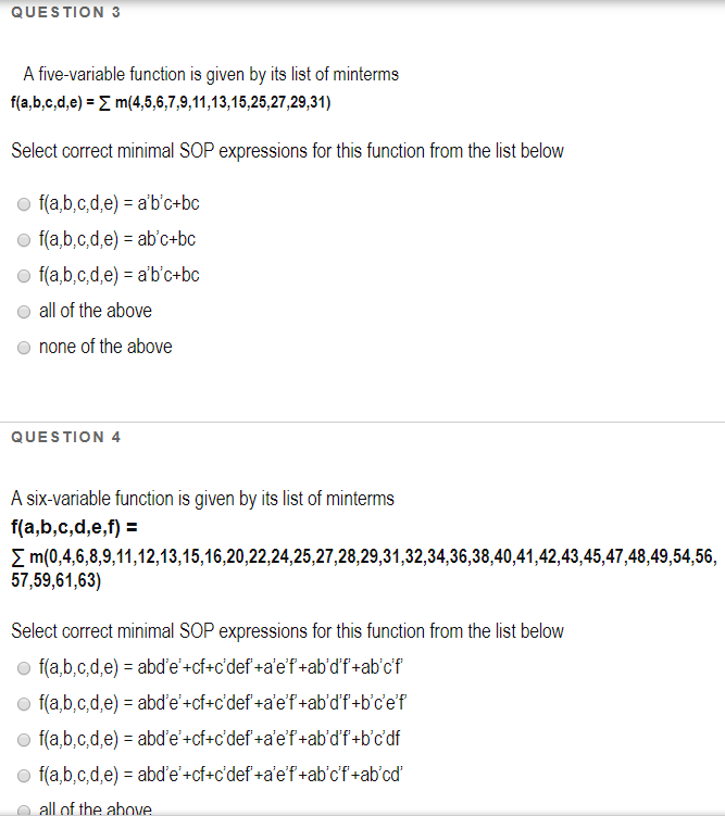 Solved A five variable function is given by its list of | Chegg.com