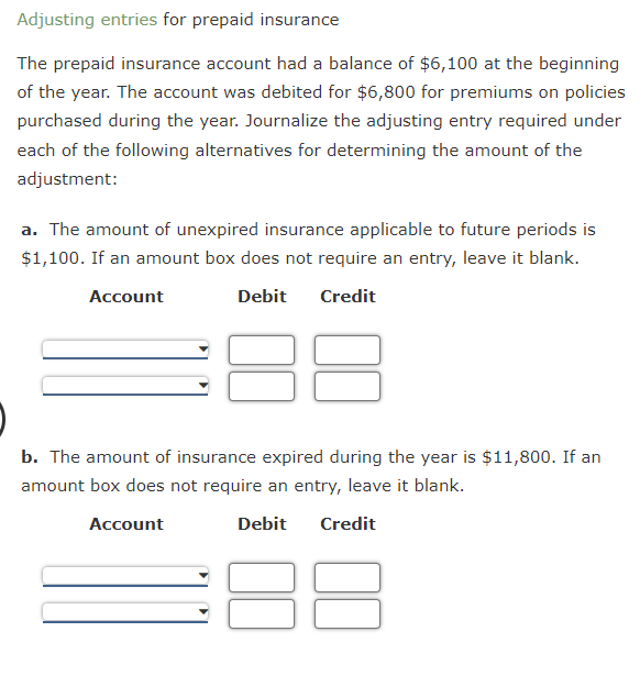 Solved Adjusting entries for prepaid insurance The prepaid Chegg com