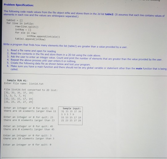 Solved Problem Specification: The following code reads | Chegg.com