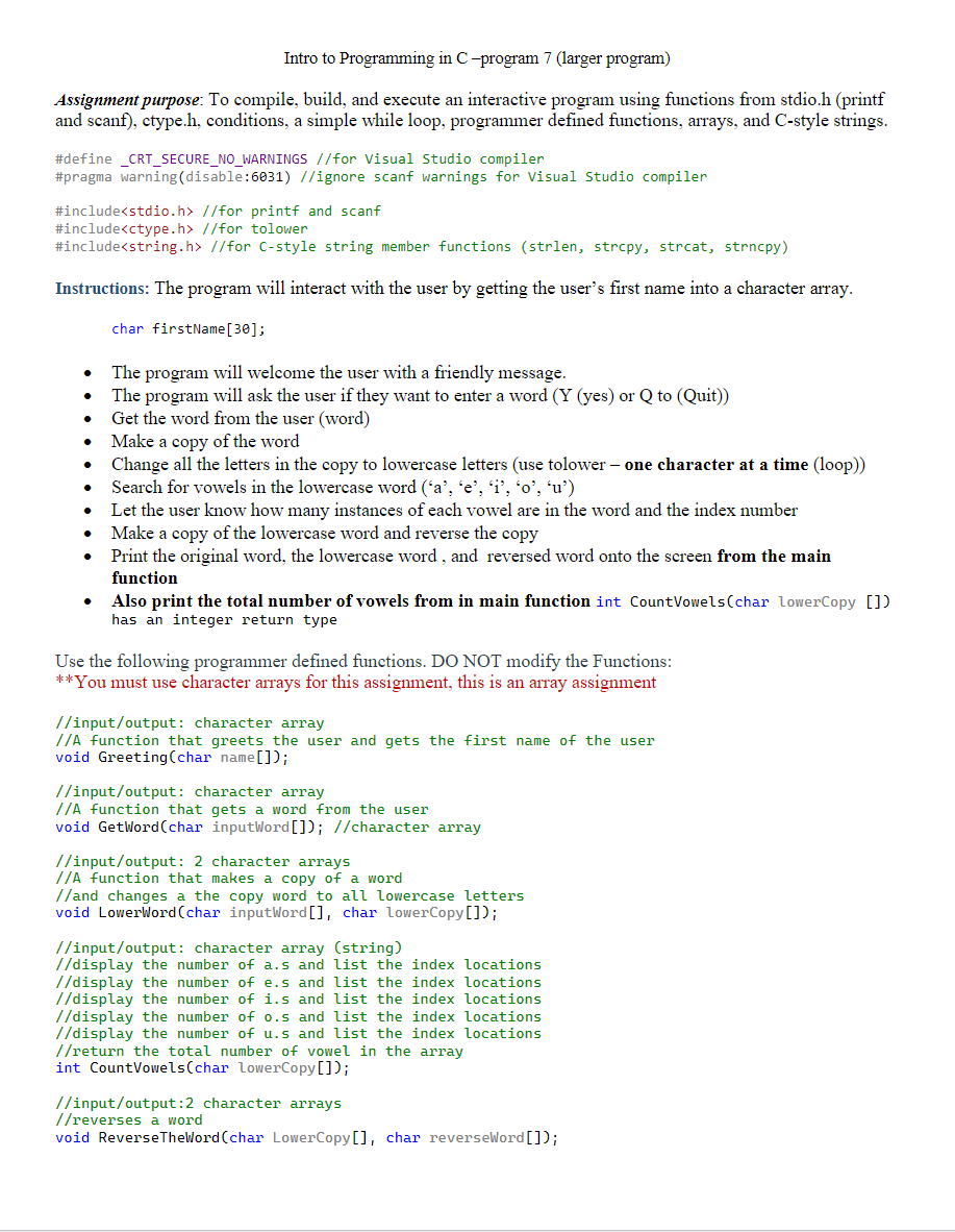 Solved Intro to Programming in C-program 7 (larger program) | Chegg.com