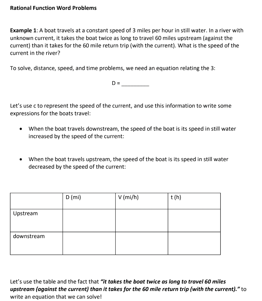 Solved Rational Function Word Problems Example 26: A boat  Chegg.com