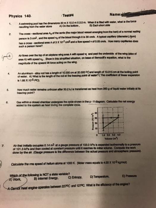 Solved Physics 140 Test#4 Name A swimming pool has the | Chegg.com