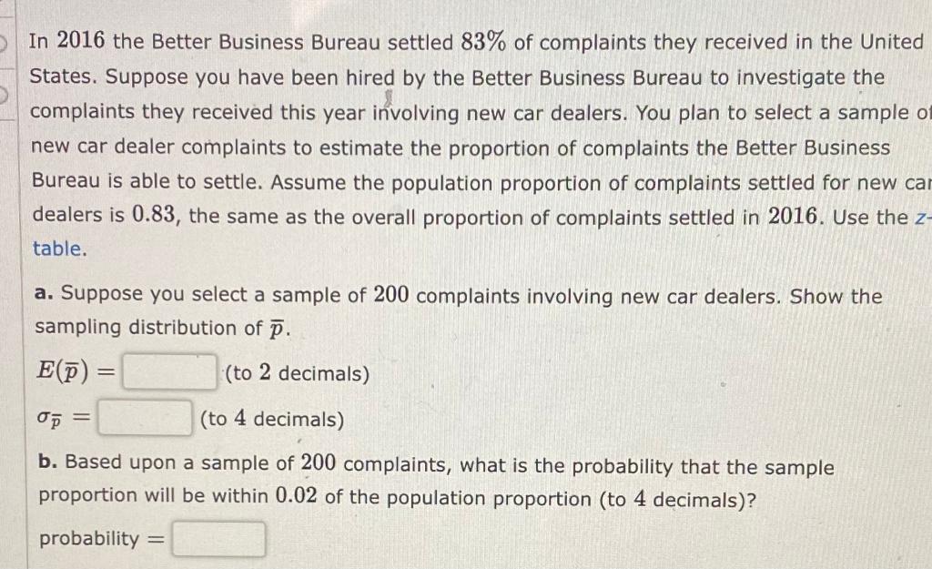 Solved In 2016 The Better Business Bureau Settled 83 Of Chegg