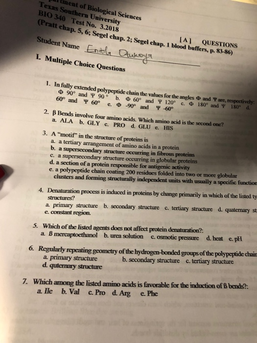 Solved ltment of Biological Sciences Texas Southern Uni BIO