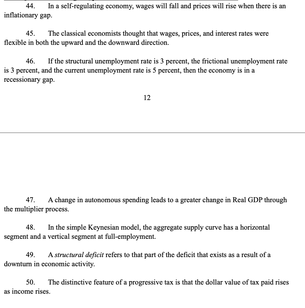 Solved: 44.In A Self-regulating Economy, Wages Will Fall A... | Chegg.com