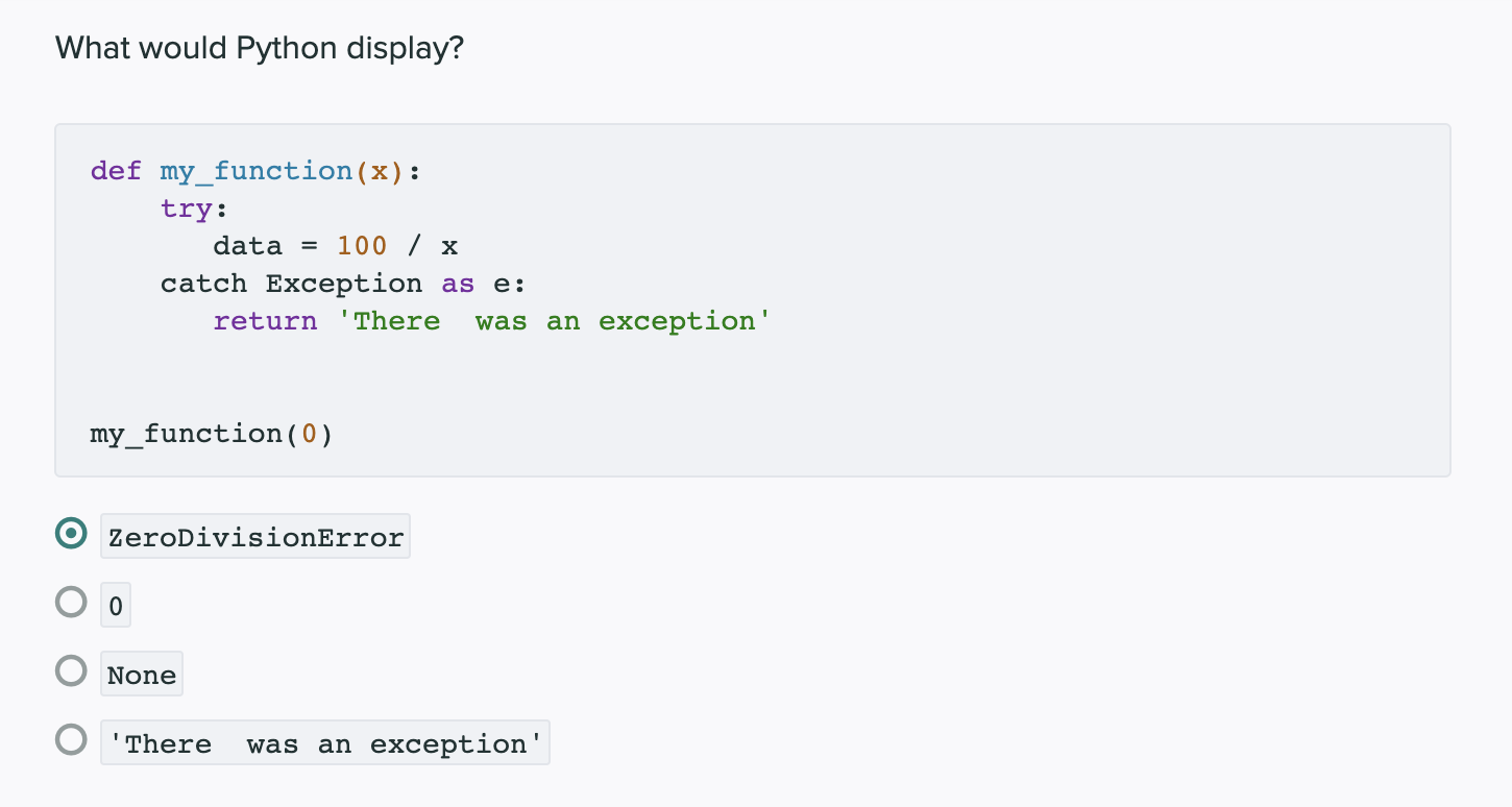 Solved What programming paradigm do Python's exceptions | Chegg.com