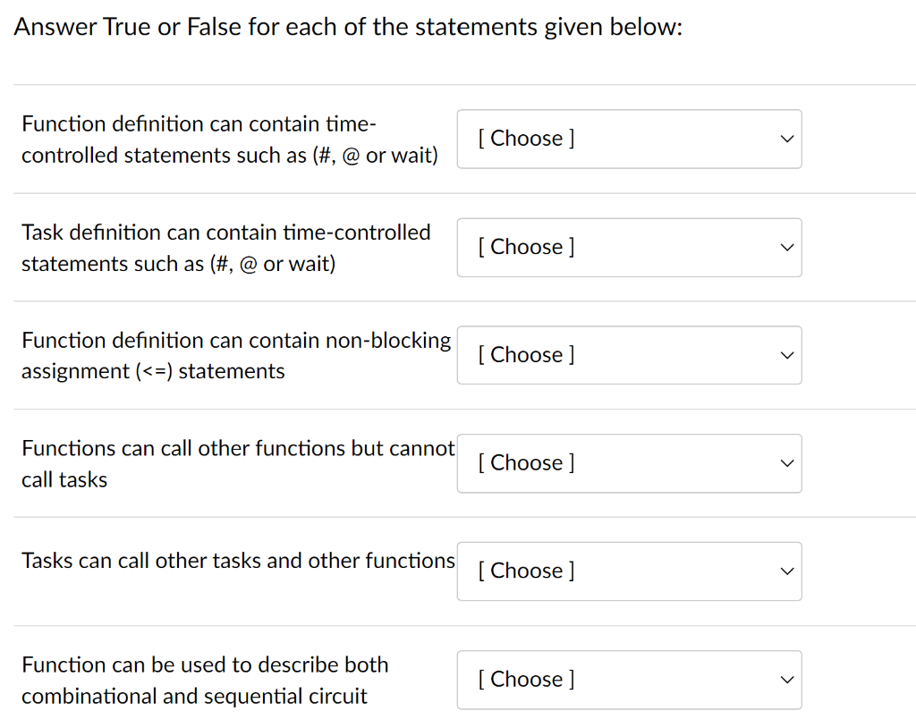 Solved Answer True or False for each of the statements given | Chegg.com