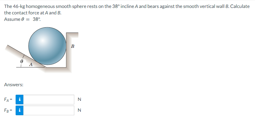 Solved The 46−kg homogeneous smooth sphere rests on the 38∘ | Chegg.com