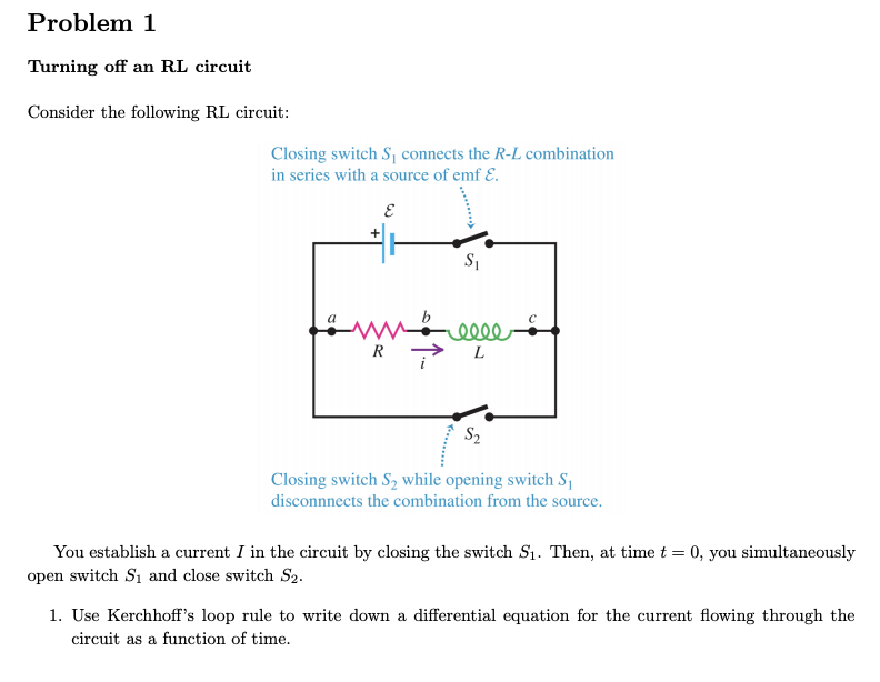 Solved Problem 1 Turning off an RL circuit Consider the | Chegg.com