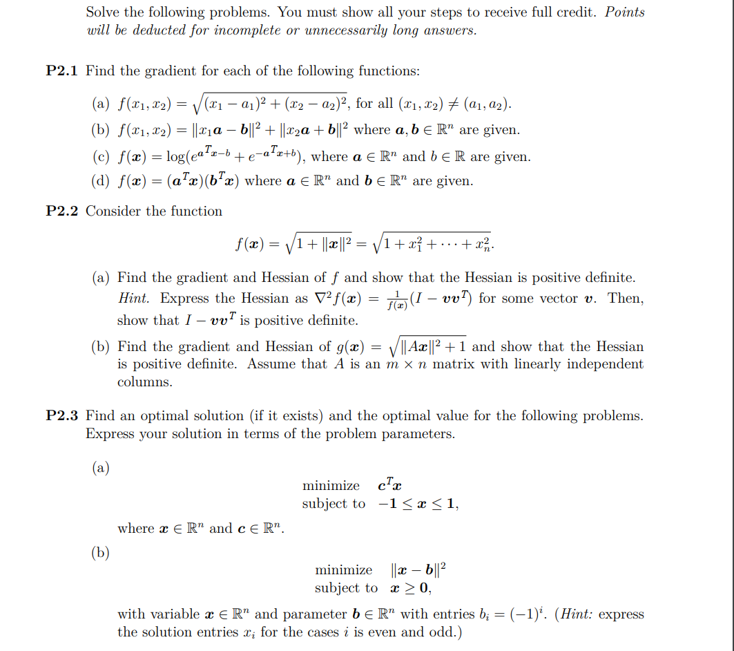 Solved Solve The Following Problems. You Must Show All Your | Chegg.com