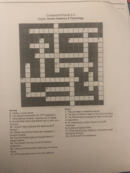 Solved Crossword Puzzle 9 3 Marieb Human Anatomy Chegg com