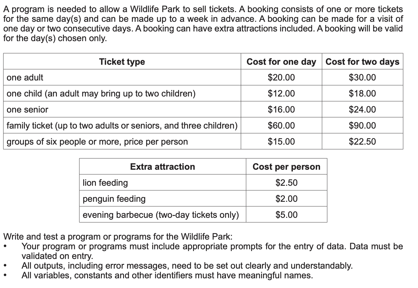 Solved Task 1 – displaying the ticket options and the extra | Chegg.com