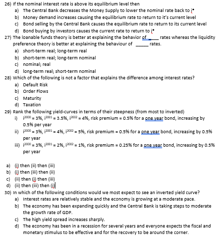 Solved 26) If the nominal interest rate is above its | Chegg.com