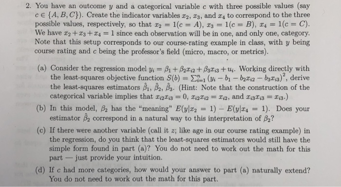 Solved 2. You have an outcome y and a categorical variable c | Chegg.com