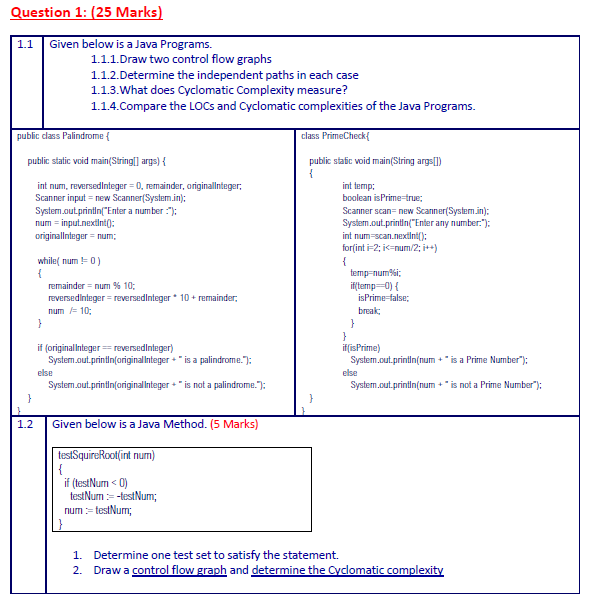 Solved Question 1: (25 Marks) 1.1 Given below is a Java | Chegg.com