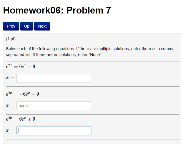 Solved Prev |Up Next (1 pt) Solve each of the following | Chegg.com