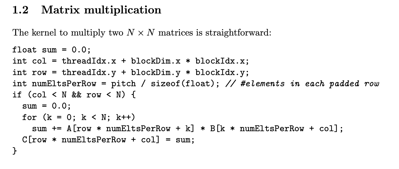 Solved 1.2 Matrix multiplication The kernel to multiply two | Chegg.com