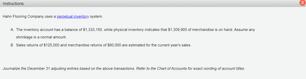 Solved Instructions Hahn Flooring Company uses a perpetual | Chegg.com