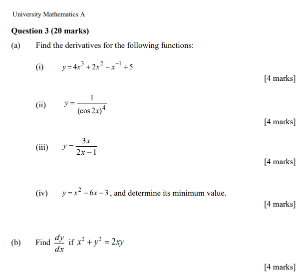 Solved a) Find the derivatives for the following functions: | Chegg.com