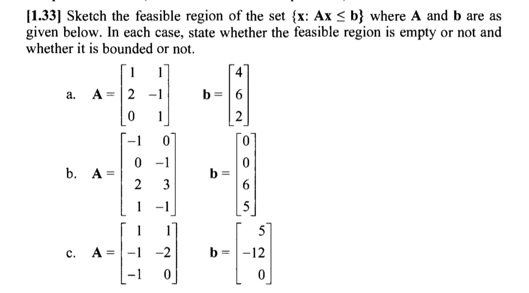 Solved [1.33] Sketch The Feasible Region Of The Set {x:ax≤b} 