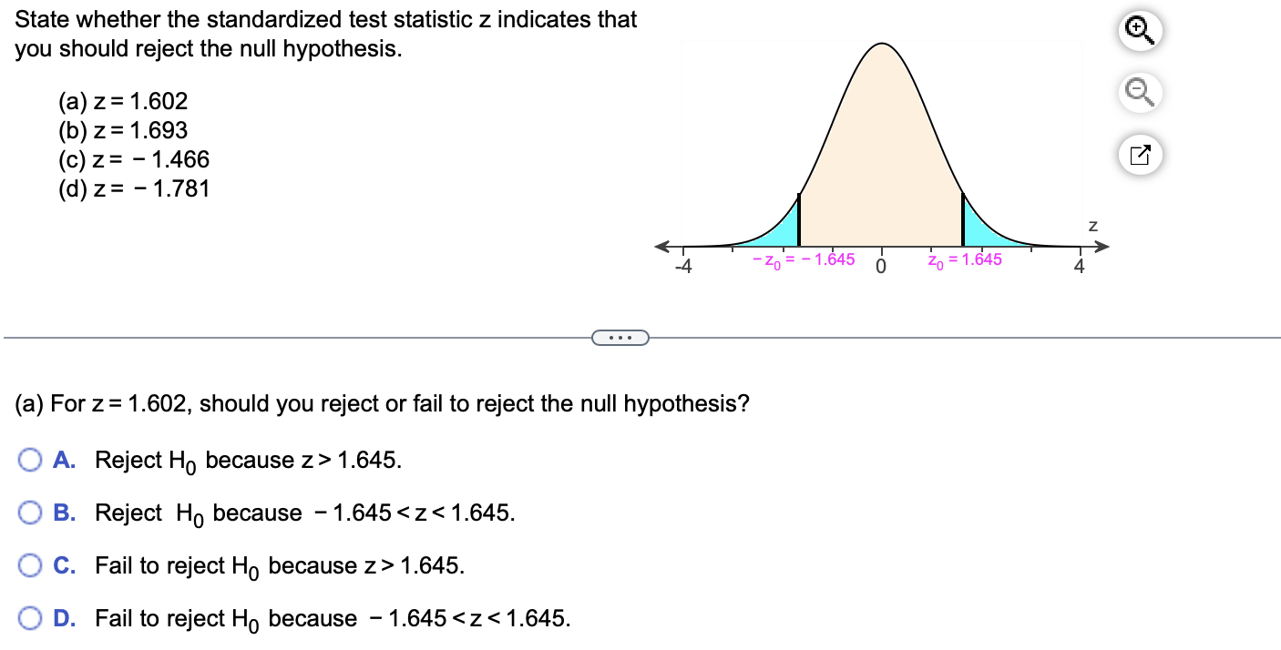 Solved State whether the standardized test statistic z | Chegg.com