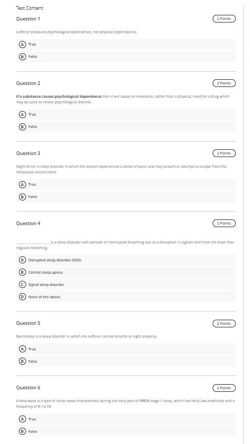 Solved Test Content Question 1 2 points Caffeine produces | Chegg.com