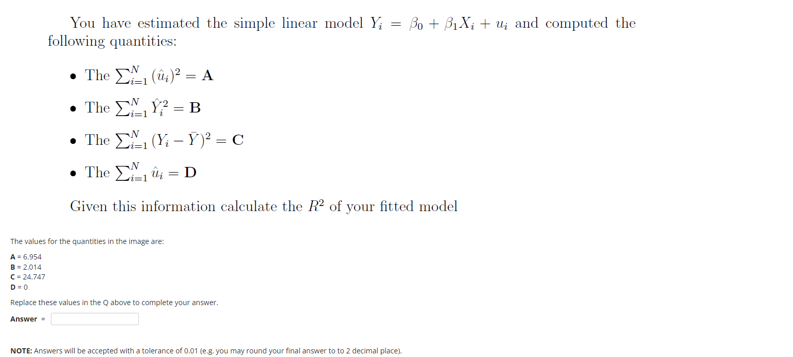 Solved You have estimated the simple linear model Yi = Bo + | Chegg.com