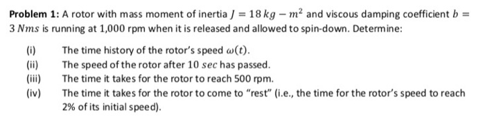 Solved Problem 1: A rotor with mass moment of inertia18 kg | Chegg.com