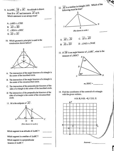 Solved 12. AE is a median in triangle JAN. Which of the | Chegg.com