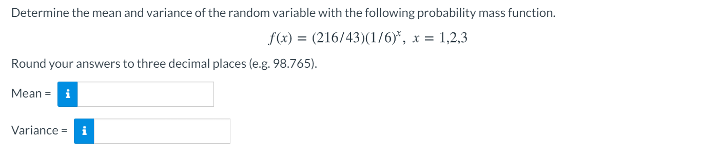 Solved Determine the mean and variance of the random | Chegg.com