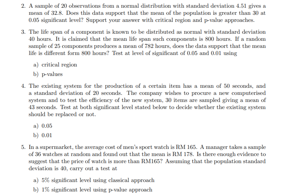 Solved 2. A sample of 20 observations from a normal | Chegg.com