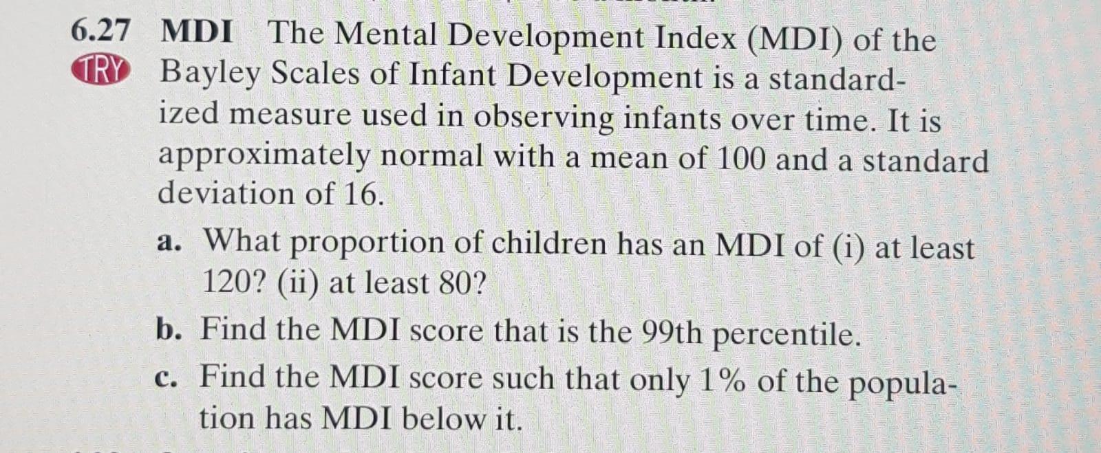 Solved 6.27 MDI The Mental Development Index (MDI) of the | Chegg.com