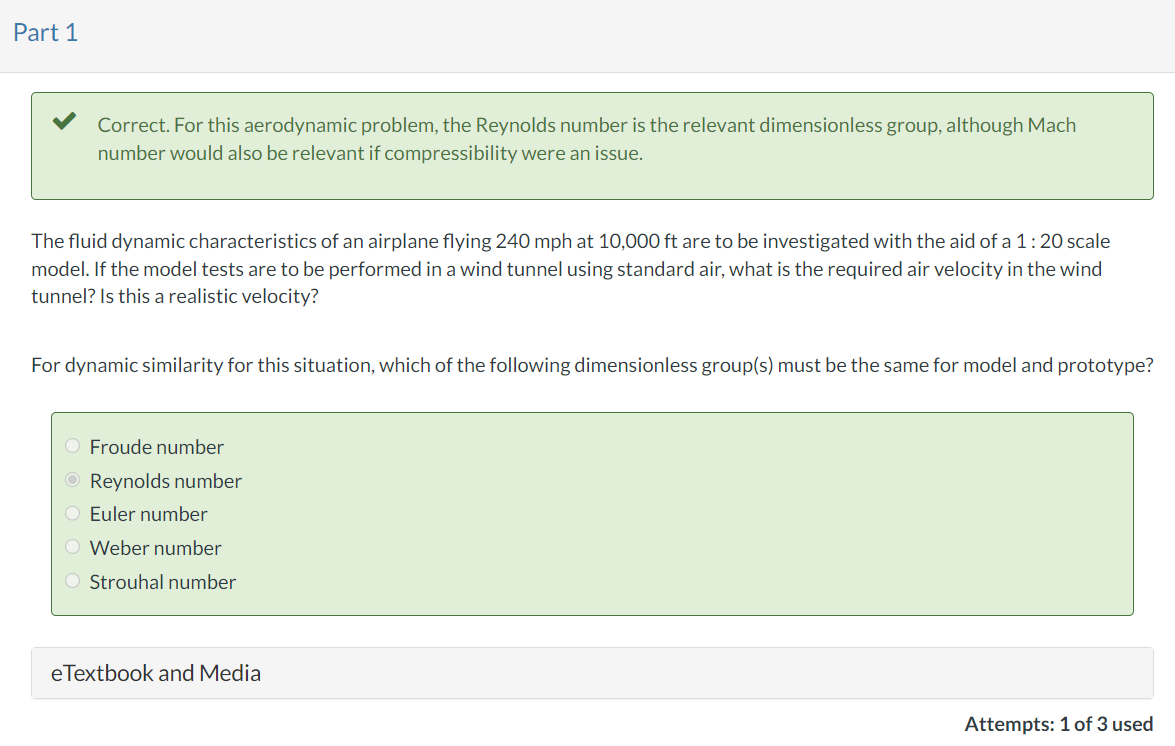 Solved Correct. For this aerodynamic problem, the Reynolds | Chegg.com