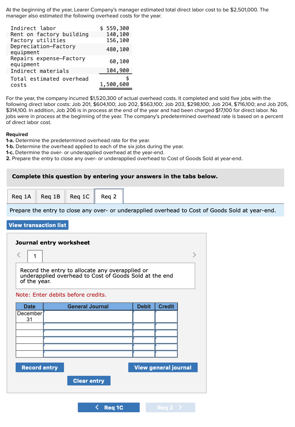 Solved At the beginning of the year, Learer Company's
